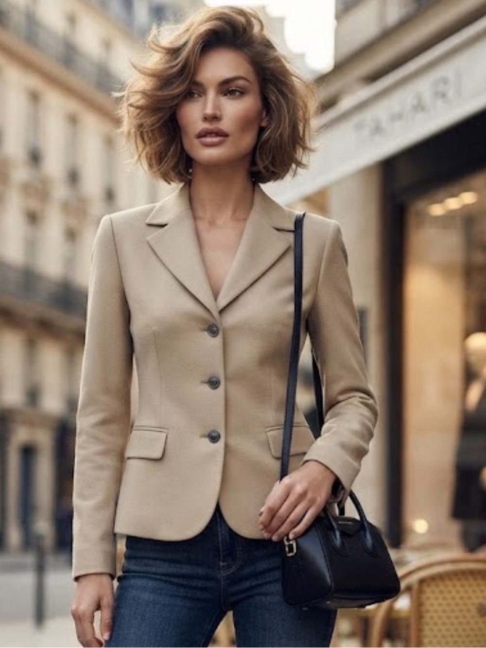 Elie Tahari khaki color polished cotton blazer